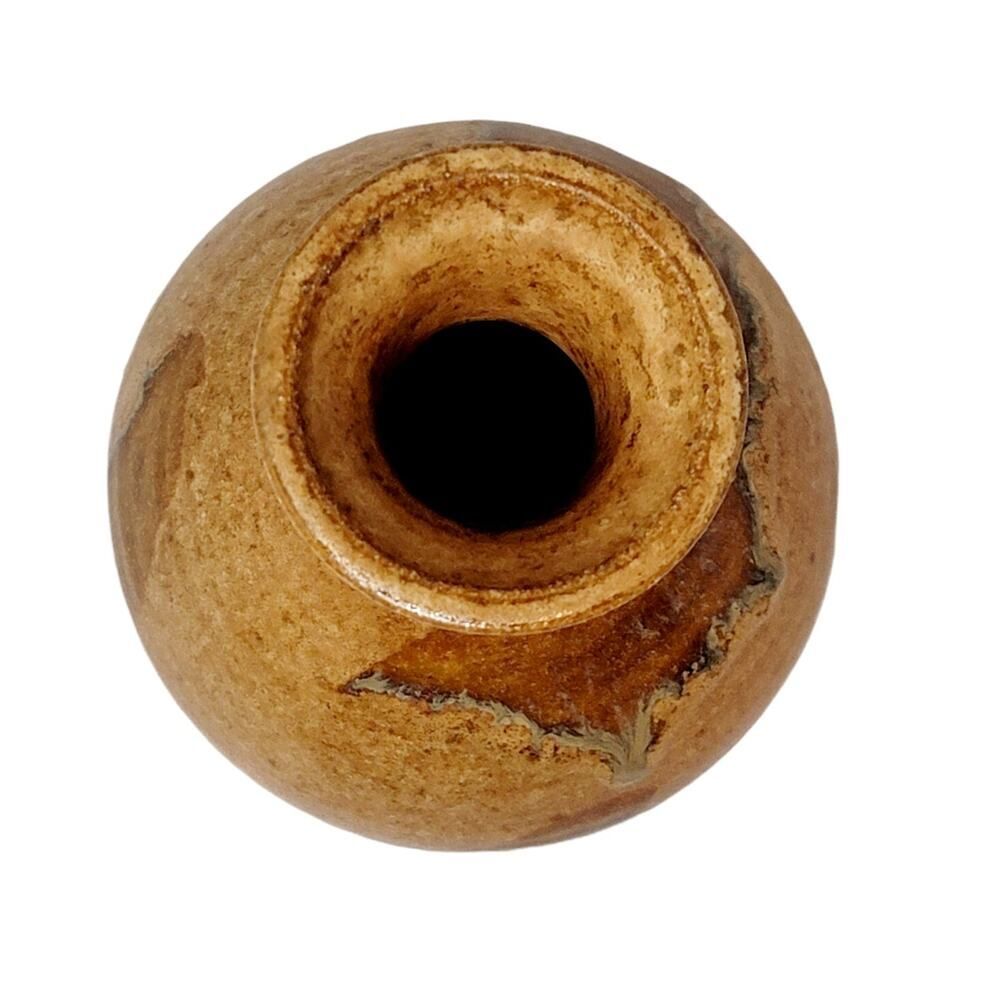 Vintage Art Pottery Vase Yellow Brown Drip Glaze Ceramic Bud Vase Boho Signed - Picture 5 of 8